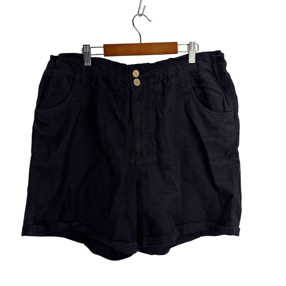 Sundance‎ Womens Flat Front Cuff Shorts Size L Black Linen Cotton Minimalist New